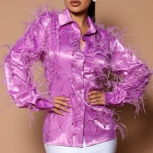 Long sleeve feathered up blouse (M)